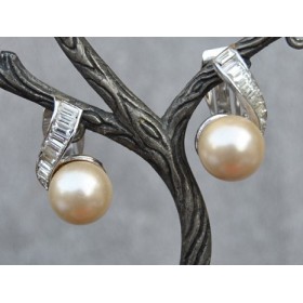 Baguette Diamonds with Pearl Drop Stud Earrings